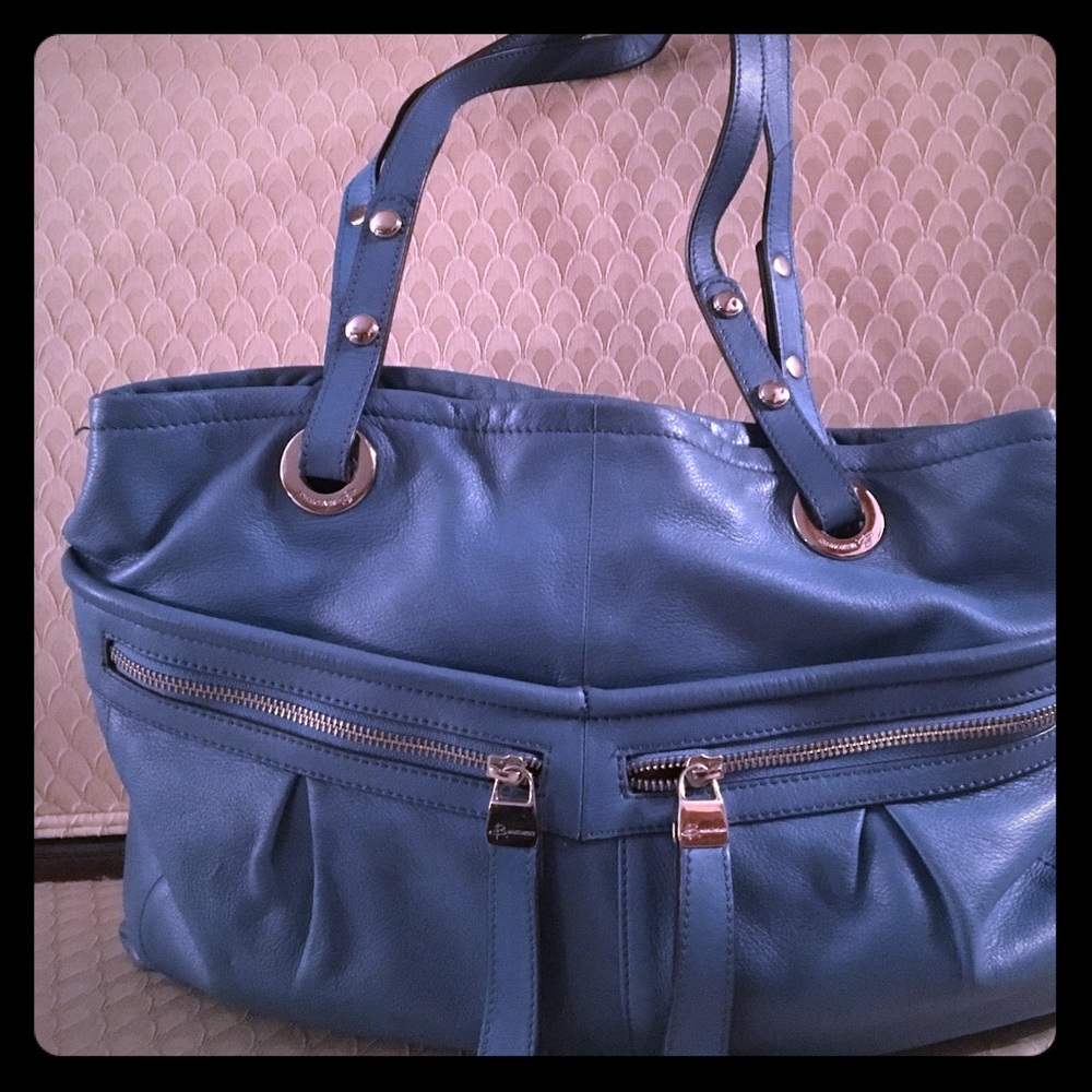 B.MAKOWSKY HANDBAG CUTE! Blue with leopard insides